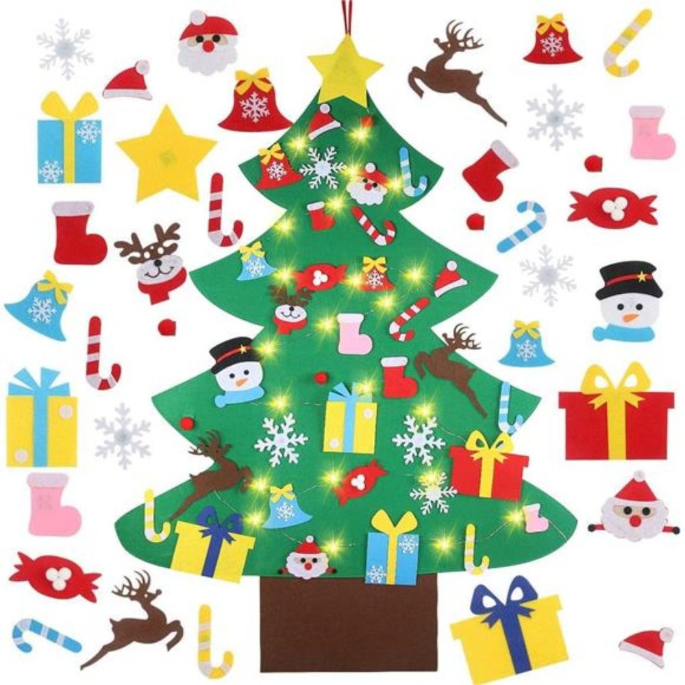 4FT DIY Felt Christmas Tree Set with 36pcs Ornaments 5M 50LED Warm White LED